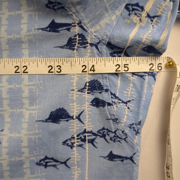 Columbia Mens PFG Shirt L Blue Button Up Fishing Short Sleeve Marlin Tuna Fish - Picture 3 of 13